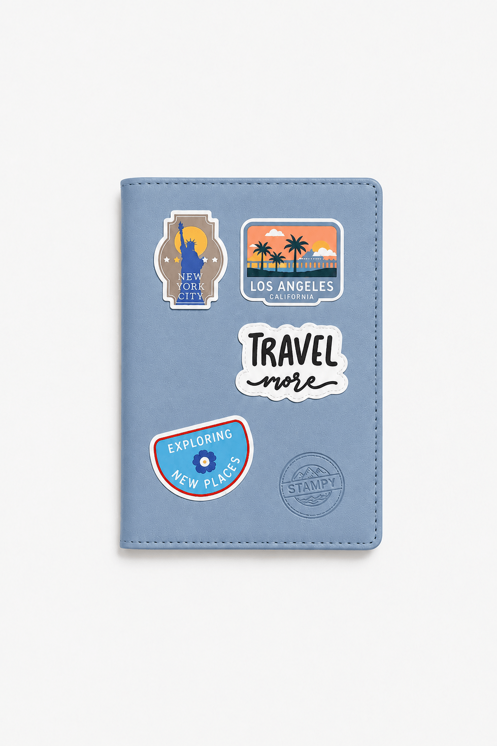 Pack Voyage Amérique du Nord: Protège Passeport Bleu Poudré & 4 Stickers