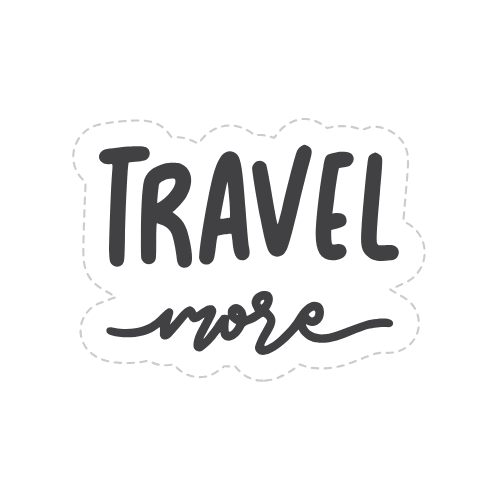 Sticker de voyage avec la citation Travel More en typographie audacieuse. Autocollant ludique conçu pour personnaliser un protège-passeport Stampy, une valise cabine ou un ordinateur portable.