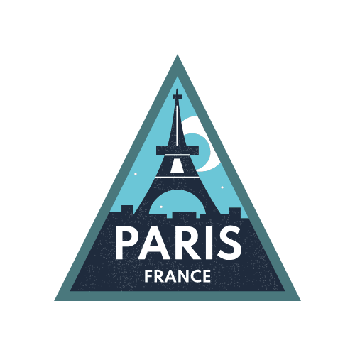 Autocollant de voyage Paris romantique illustrant la Tour Eiffel et une chaise de bistrot parisien. Sticker conçu pour personnaliser un protège-passeport Stampy ou une valise cabine.